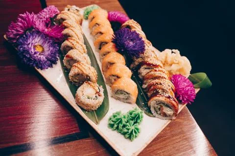 Large set of Sushi Rolls Japan food Stock Photos