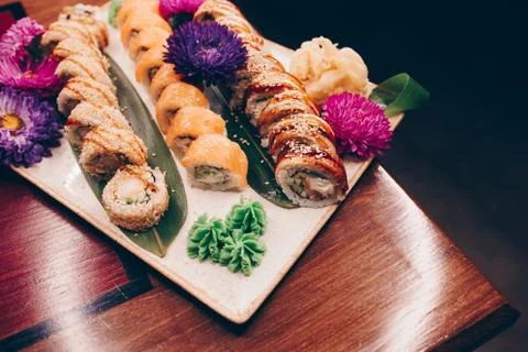 Large set of Sushi Rolls Japan food Stock Photos