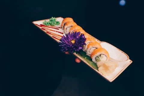 Large set of Sushi Rolls Warm Ebi Sake Unagi Spring Philadelphia roll Stock Photos