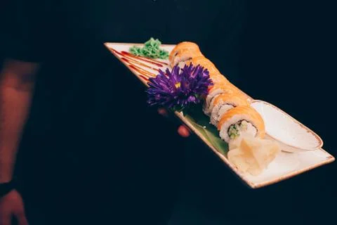 Large set of Sushi Rolls Warm Ebi Sake Unagi Spring Philadelphia roll Stock Photos