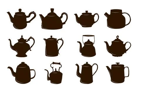 Large set with teapot outlines 스톡 일러스트