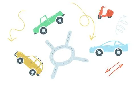 Large set of urban elements flat simple cartoon style hand drawing. cars, roa 스톡 일러스트
