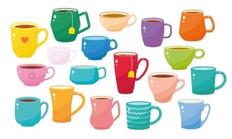 Large set with a variety of cups and mugs Stock Illustration