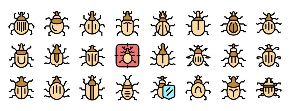 Large set of various bug icons showing different species and concepts Stock Illustration