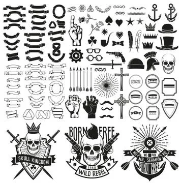 Large set of various elements for creating hipster logos Illustrazione stock