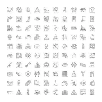 Large set of various line icons illustrating diverse concepts 库存插图