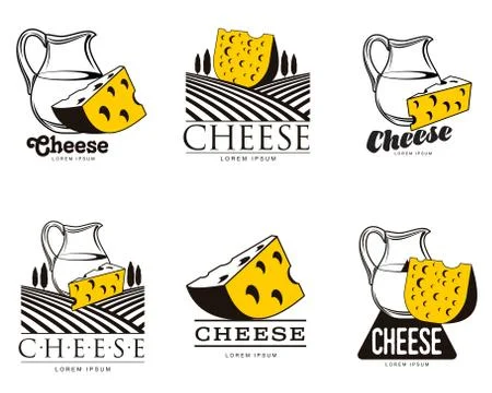 Large set of various logo with cheese Ilustración de archivo