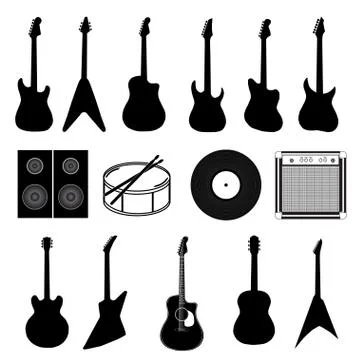 Large set of various music instruments isolated Stock Illustration