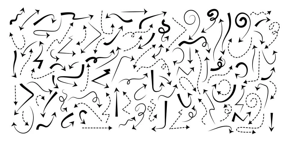 A large set of vector arrows. Arrows of various sizes and shapes, all point.. Illustrazione stock