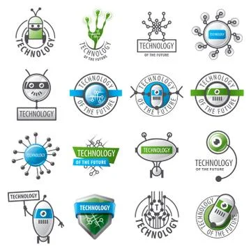 Large set of vector logos robots and new technologies Illustrazione stock