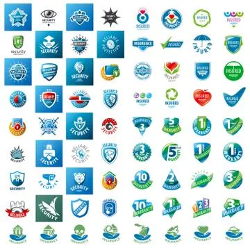 Large set of vector logos security guarantees and insurance Stock Illustration