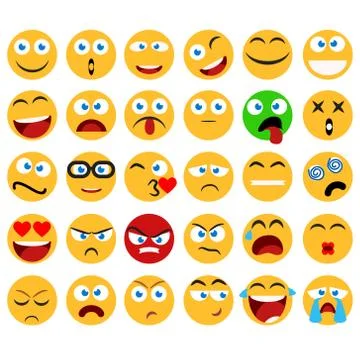 Large set of vector smiles, emoticons and emojis in minimalistic flat design. Stock Illustration
