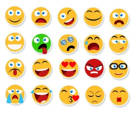 Large set of vector smiles, emoticons and emojis in minimalistic flat design. Stock Illustration