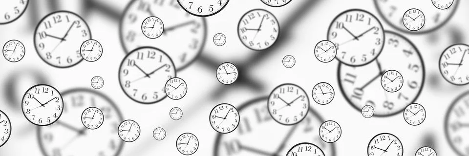 Large set of vintage clock faces. Texture of time, Elegant collection. 3d ill Stock Illustration