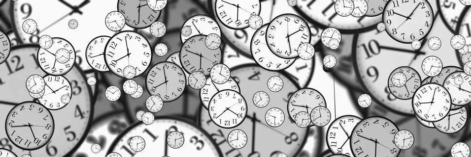 Large set of vintage clock faces. Texture of time, Elegant collection. 3d ill Stock Illustration