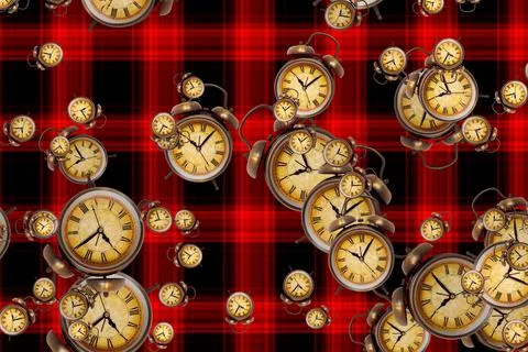 Large set of vintage clock faces. Texture of time, Elegant collection. 3d ill Stock Illustration