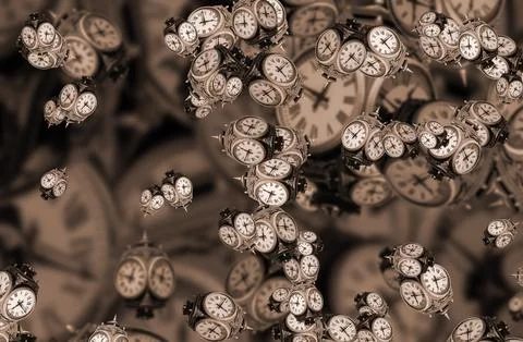 Large set of vintage clock faces. Texture of time, Elegant collection. 3d ill Stock Illustration