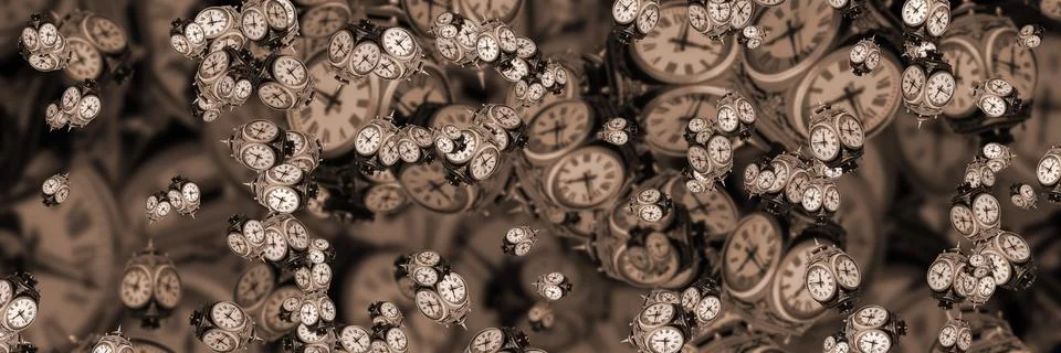 Large set of vintage clock faces. Texture of time, Elegant collection. 3d ill Stock Illustration