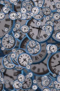 Large set of vintage clock faces. Texture of time, Elegant collection. 3d ill Stock Illustration