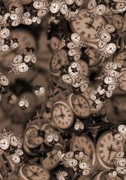 Large set of vintage clock faces. Texture of time, Elegant collection. 3d ill Stock Illustration