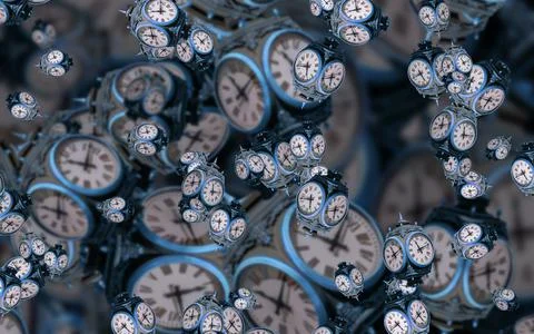 Large set of vintage clock faces. Texture of time, Elegant collection. 3d ill Stock Illustration