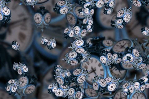 Large set of vintage clock faces. Texture of time, Elegant collection. 3d ill Stock Illustration