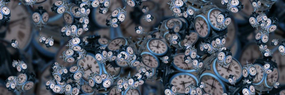 Large set of vintage clock faces. Texture of time, Elegant collection. 3d ill Stock Illustration