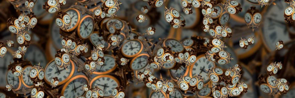 Large set of vintage clock faces. Texture of time, Elegant collection. 3d ill Stock Illustration