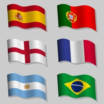 Large set of wavy flags of the world Stock Illustration