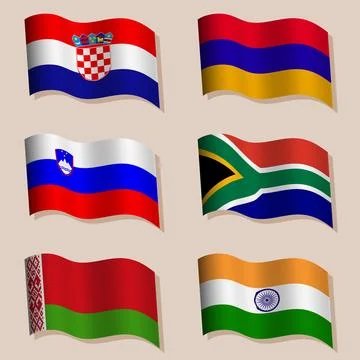 Large set of wavy flags of the world Stock Illustration