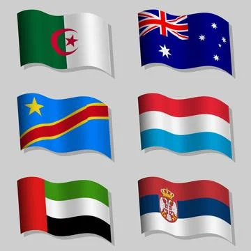 Large set of wavy flags of the world Stock Illustration