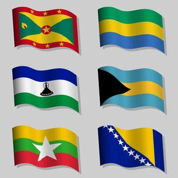 Large set of wavy flags of the world Illustrazione stock