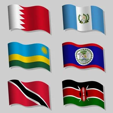 Large set of wavy flags of the world Stock Illustration