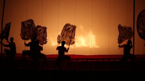Large Shadow Play is performed at Wat Khanon Stock Footage 74072169