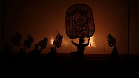 Large Shadow Play  Wat Khanon tries to preserve as a Thai heritage Stock Footage 74072058