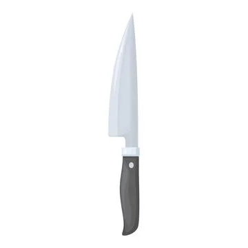 Large sharp kitchen knife with black handle pointing upwards Stock Illustration