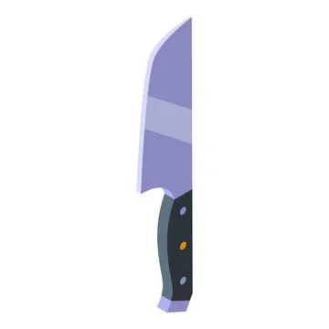 Large sharp kitchen knife with black handle pointing up isometric icon Stock Illustration
