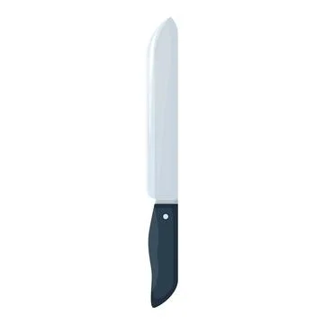 Large sharp kitchen knife pointing upwards with black handle Stock Illustration