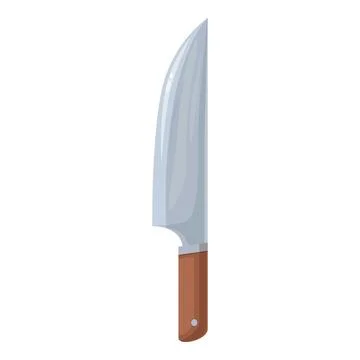 Large sharp kitchen knife with wooden handle pointing up isolated on white Illustration