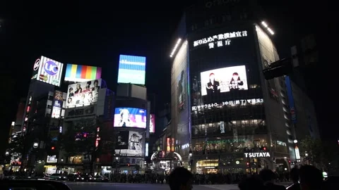 Large Shibuya intersection at night, Tokyo Stock Footage 297855054