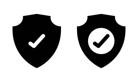 Large Shield Protection Icons with Checkmark and Lock Stock Illustration