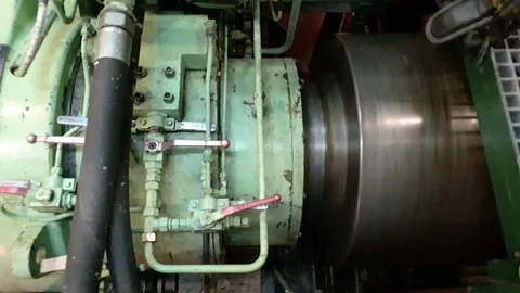 Large ship engine turbine rotating transmitting mechanism Stock-Footage 116608970