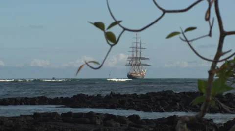 A large ship lying at anchor near the coast. Stock Footage 39481965