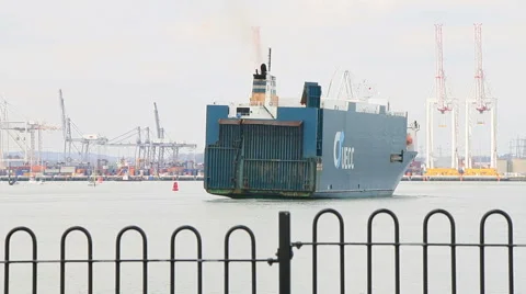 Large ship sailing into port Stock Footage 46101576