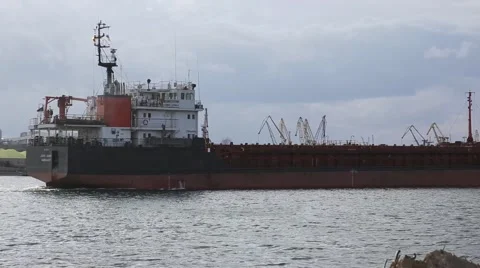 Large Ship Sailing at port Stock Footage 64128620