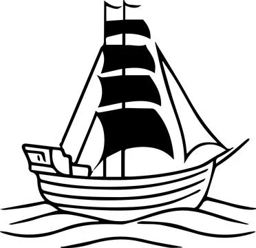 A large ship sails in the ocean with a flag on top Stock Illustration