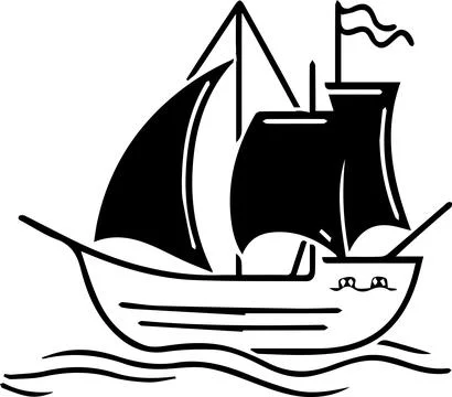 A large ship sails in the ocean with a flag on top Stock Illustration