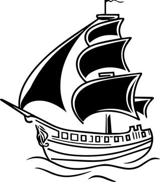 A large ship sails in the ocean with a flag on top Stock Illustration