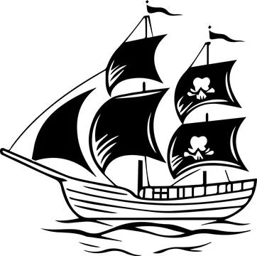 A large ship sails in the ocean with a flag on top Stock Illustration