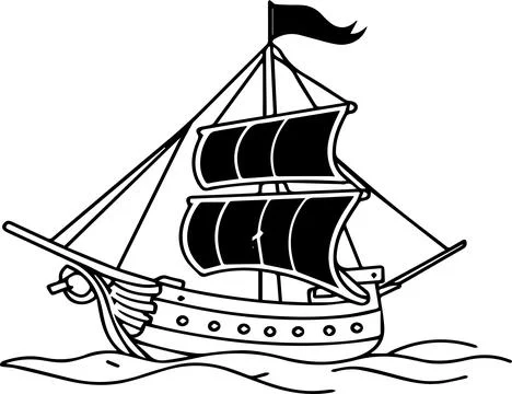 A large ship sails in the ocean with a flag on top Illustrazione stock